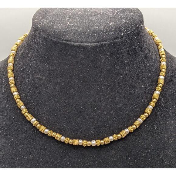 Unbranded Jewelry - Gold Tone Faux Pearl Beaded Necklace Adjustable Choker 16in